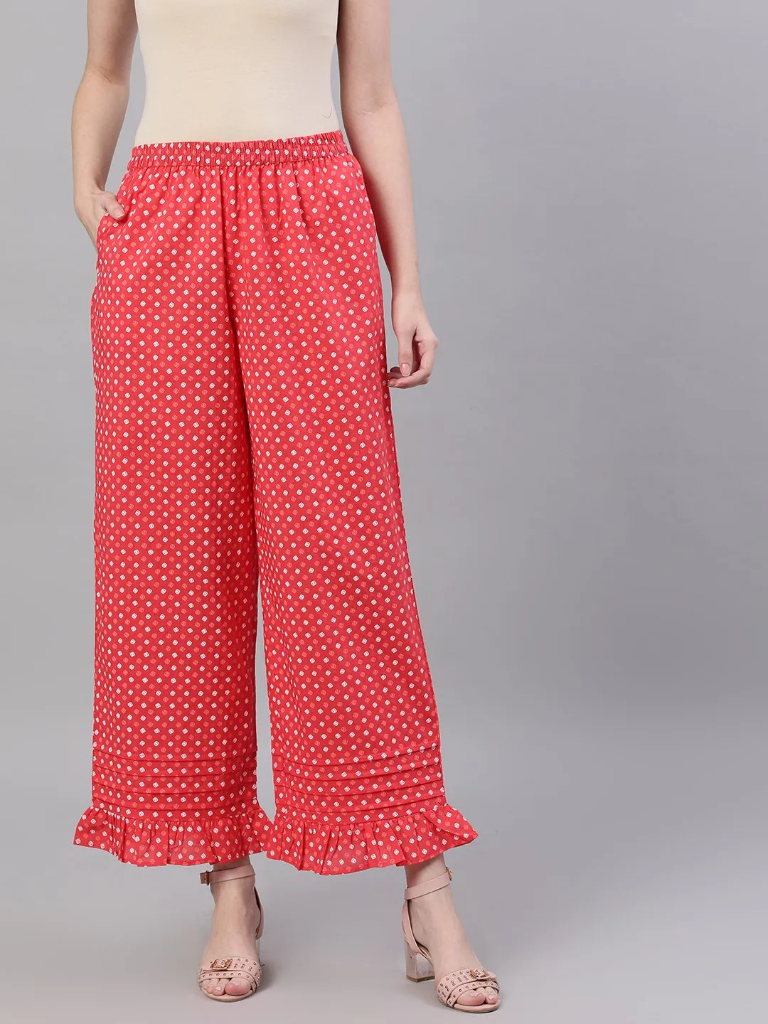 Women Dusky Pink Polkadot Print Trouser