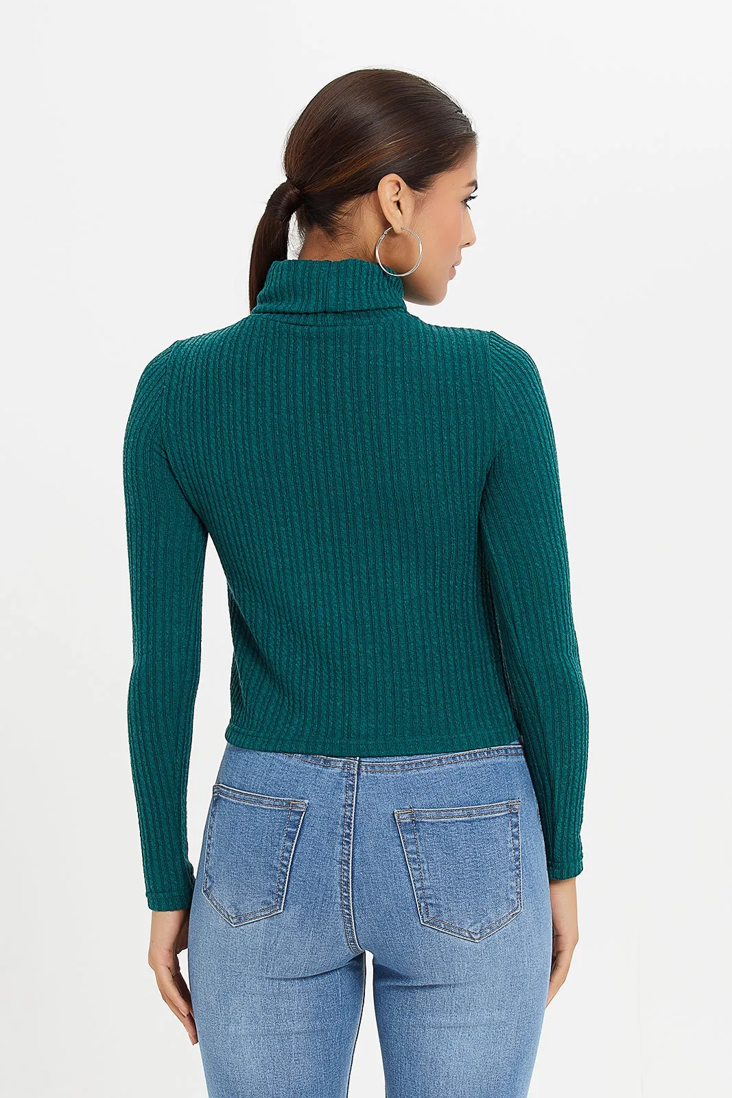 Women Green Rib Top