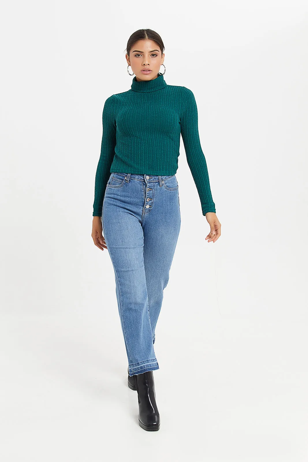 Women Green Rib Top