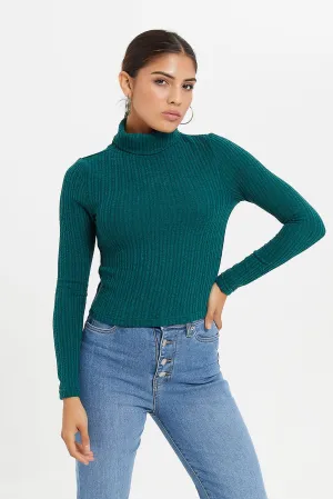 Women Green Rib Top