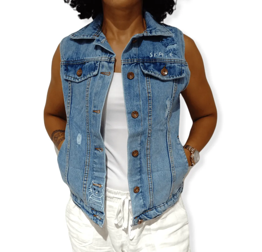 Women Jeans Vest - blue