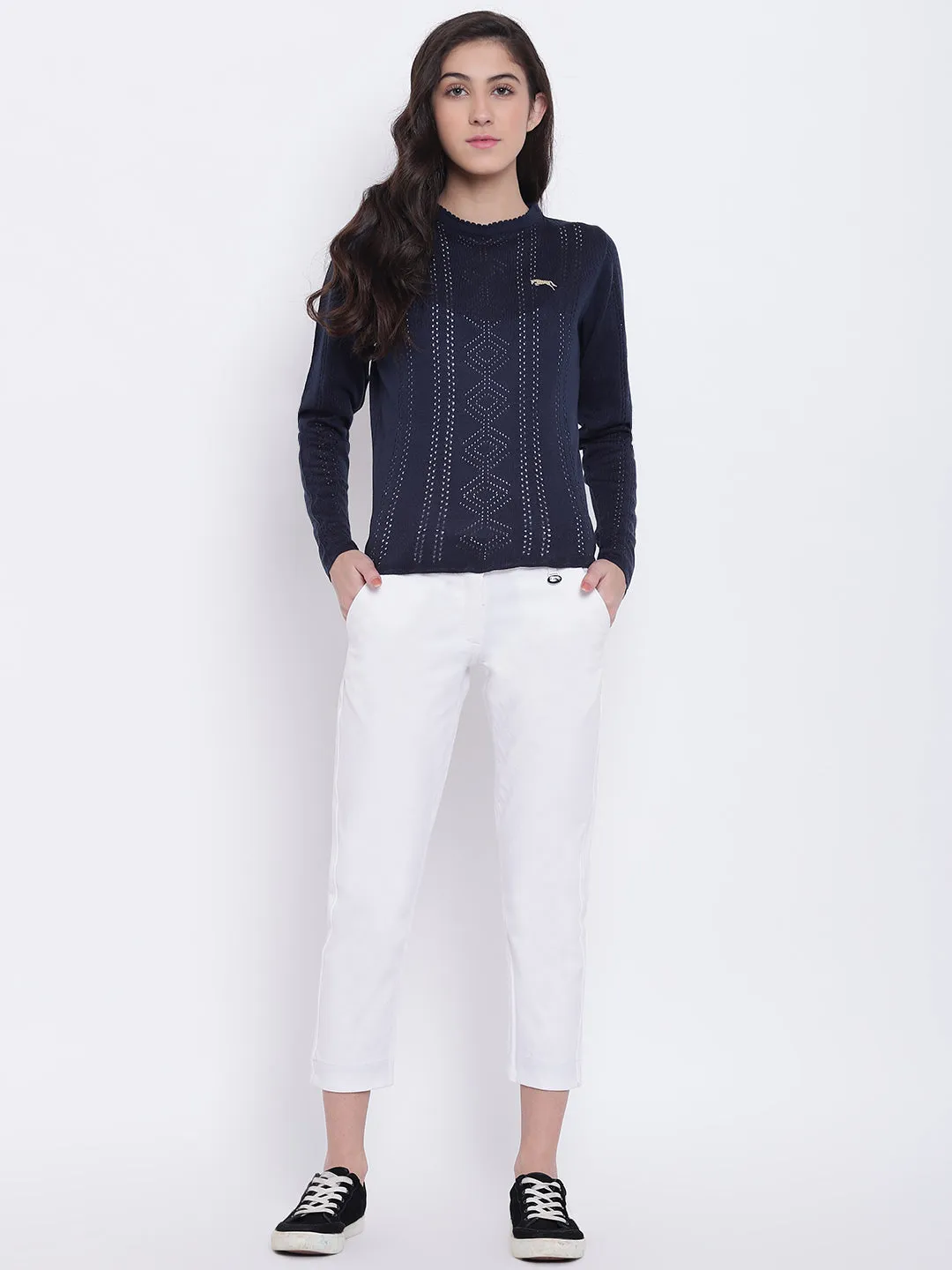 Women Navy Blue Casual Sweaters