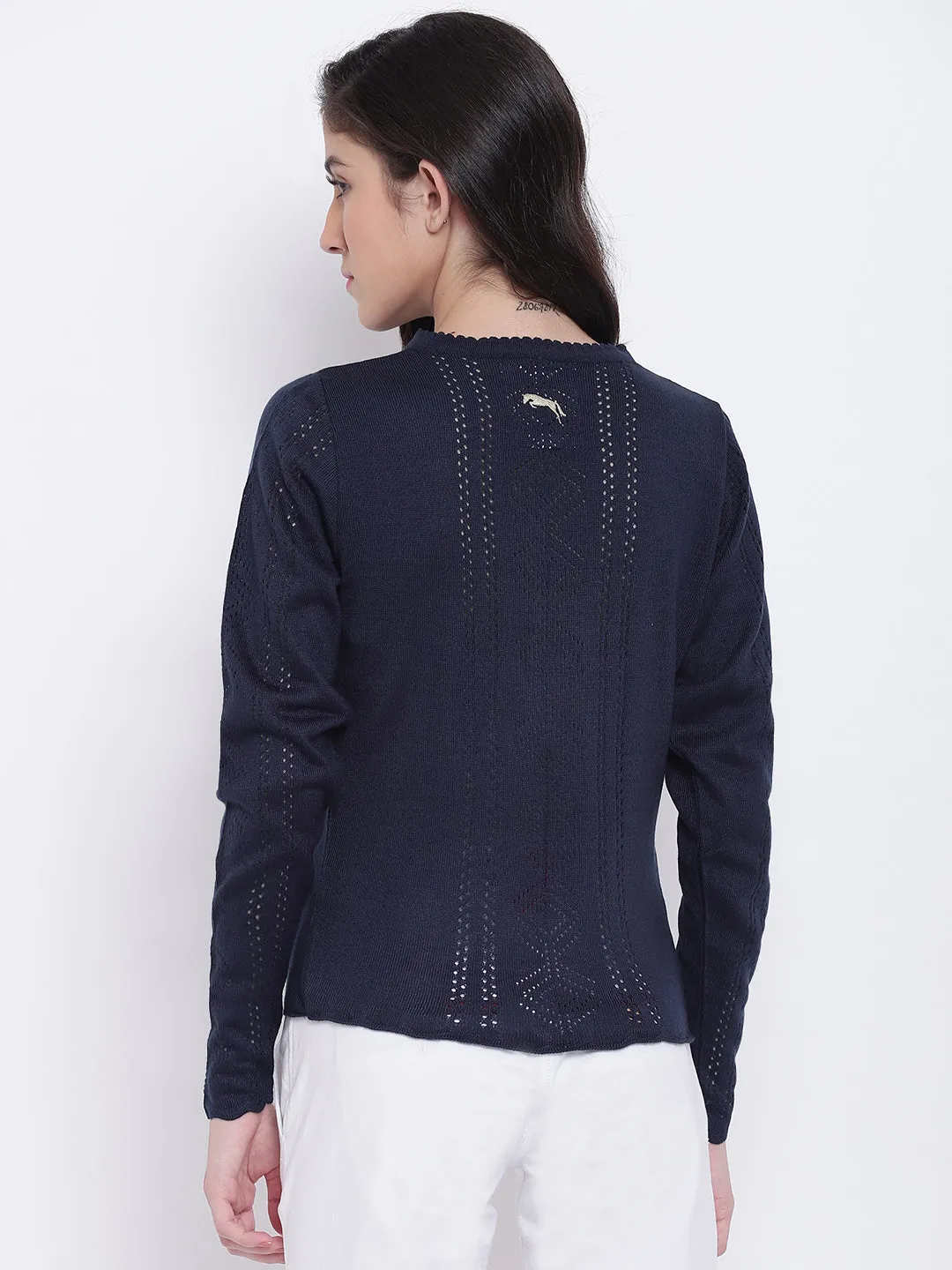 Women Navy Blue Casual Sweaters