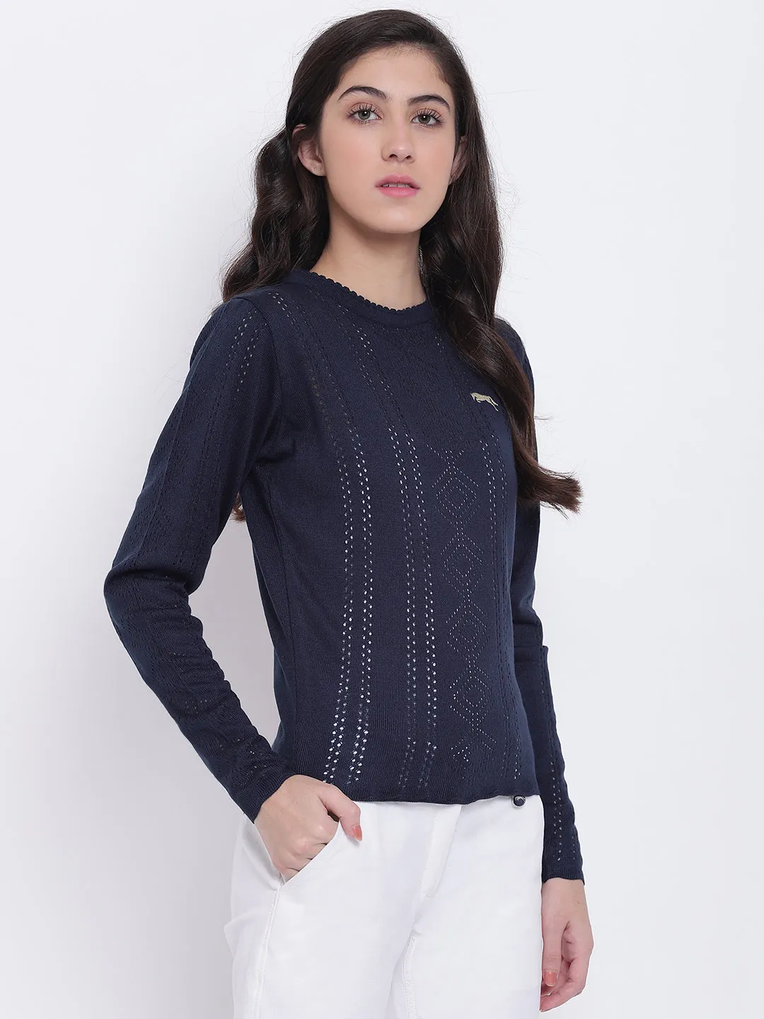 Women Navy Blue Casual Sweaters