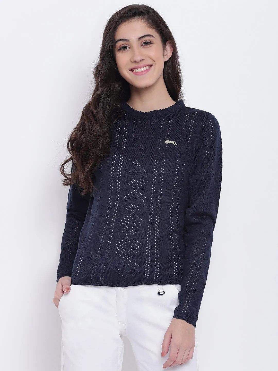 Women Navy Blue Casual Sweaters