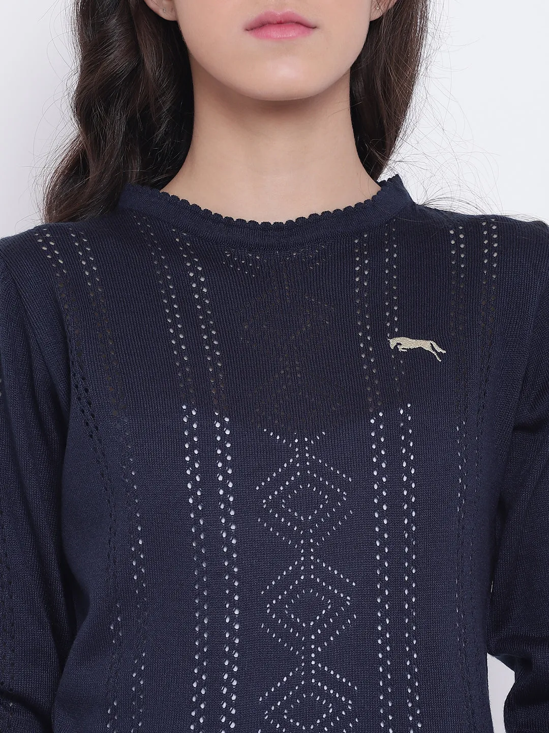 Women Navy Blue Casual Sweaters