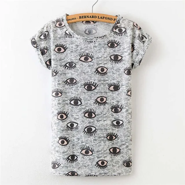 Women Plus Size Printed Hole T-shirt