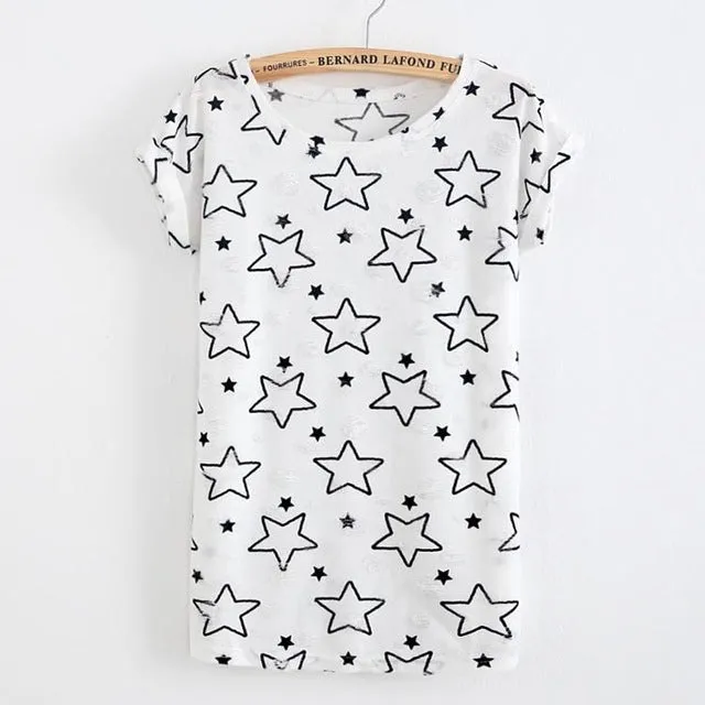 Women Plus Size Printed Hole T-shirt