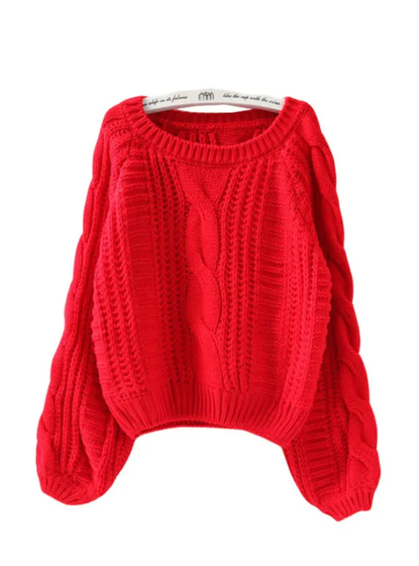 Women Sweaters And Pullovers Lantern Sleeve Short Sweater