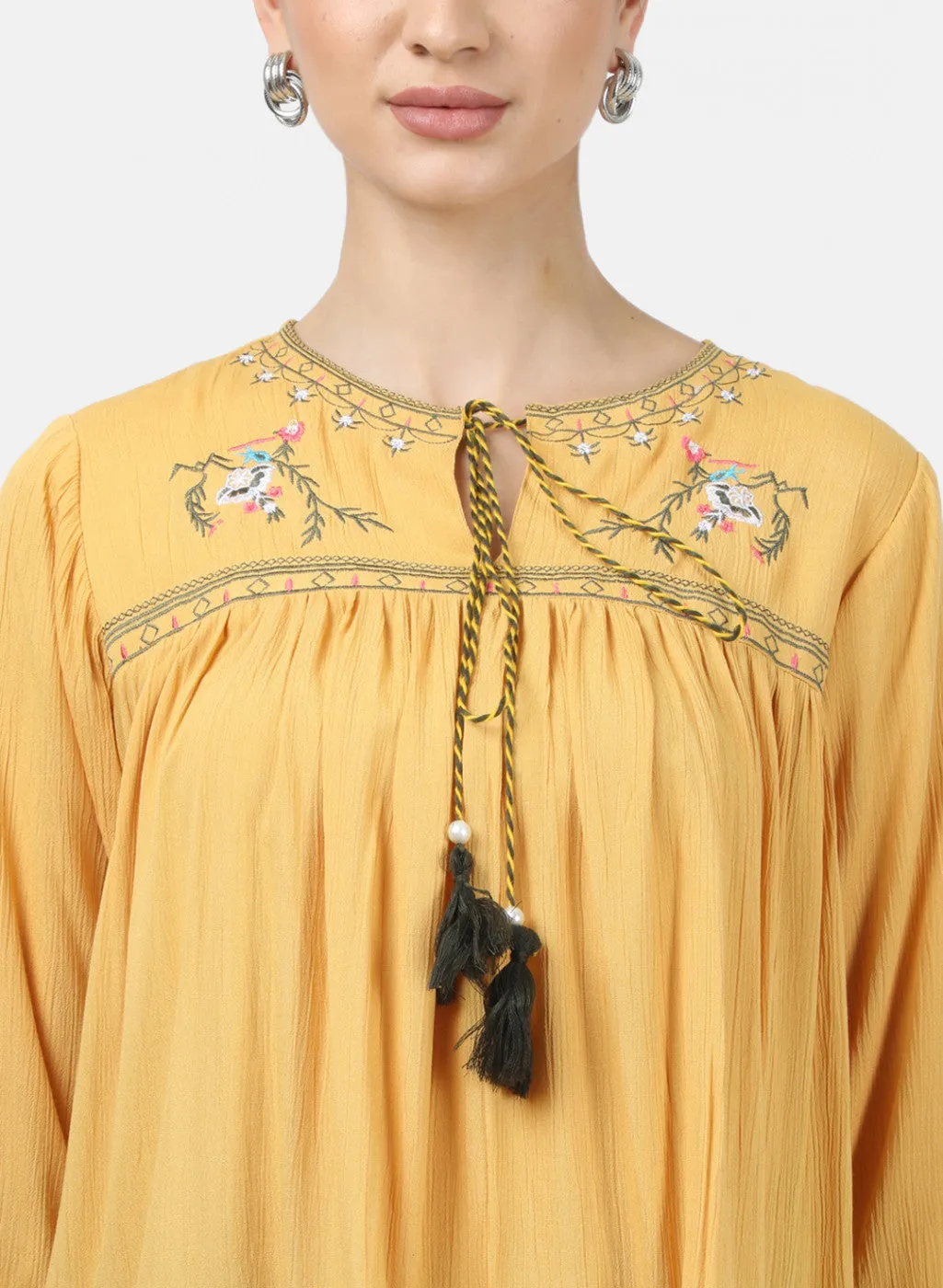 Womens Mustard Embroidered Tops