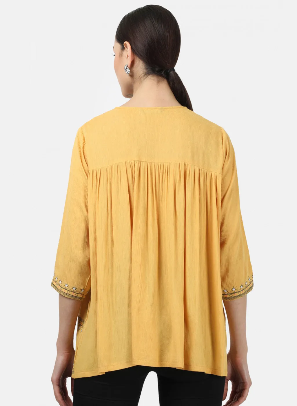 Womens Mustard Embroidered Tops