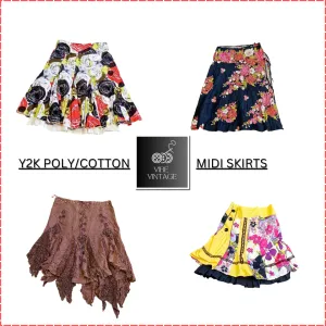 Y2K Printed Cotton & Poly Midi Skirts - 10 Pcs